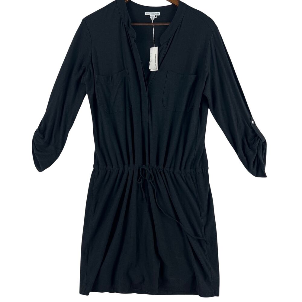 Standard James Perse Women’s Black Modal Draw String Dress SZ M Roll Tab Slv NWT